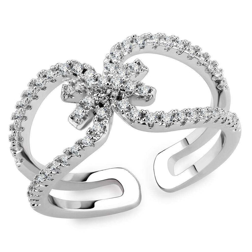 Alamode Rhodium Brass Ring with AAA Grade CZ in Clear - Alamode - Flyclothing LLC