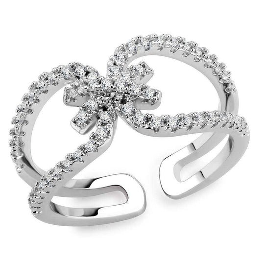 Alamode Rhodium Brass Ring with AAA Grade CZ in Clear - Alamode - Flyclothing LLC