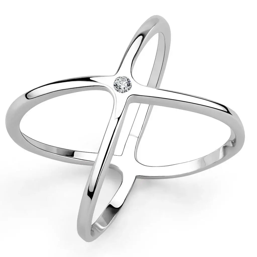 Alamode Rhodium Brass Ring with AAA Grade CZ in Clear - Alamode - Flyclothing LLC