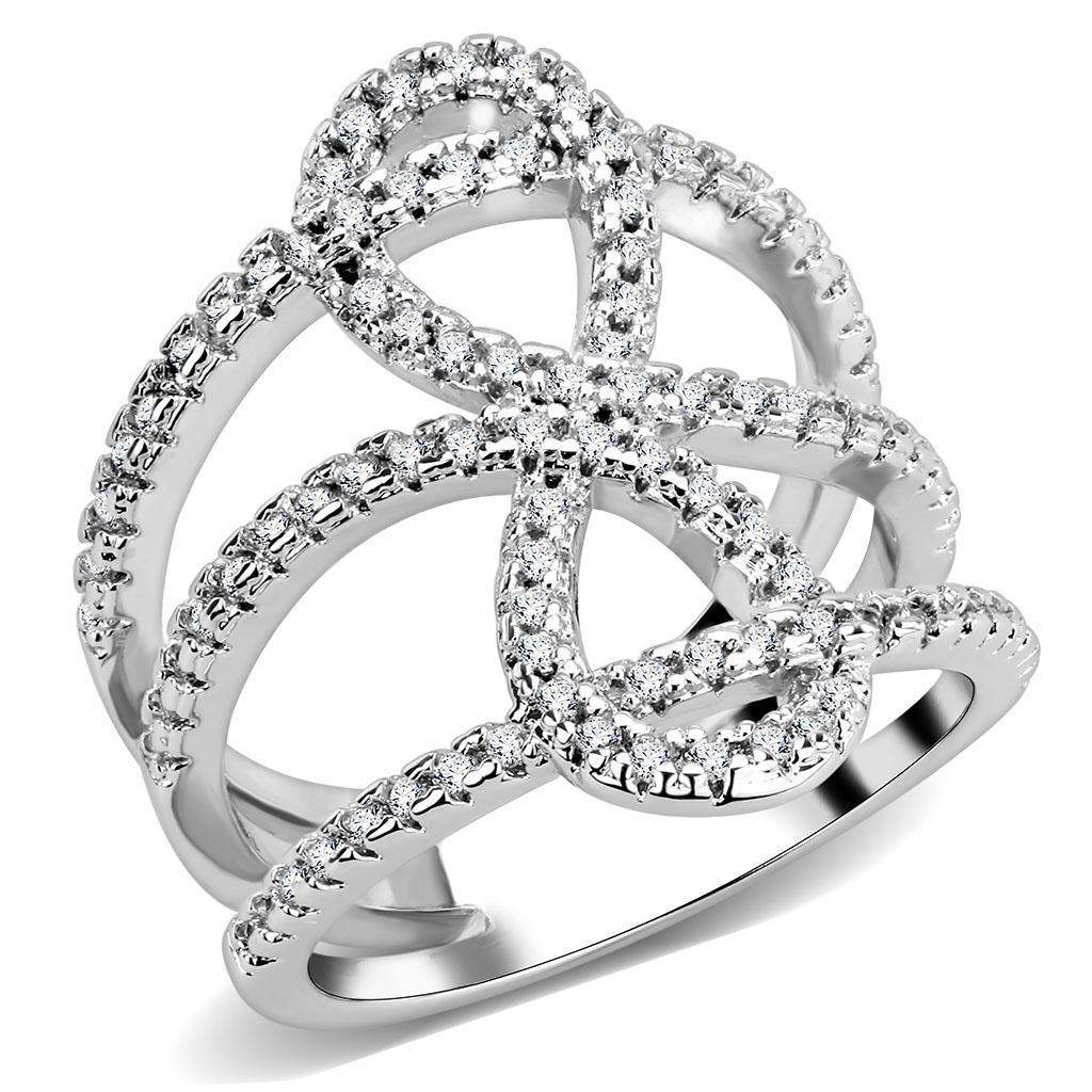 Alamode Rhodium Brass Ring with AAA Grade CZ in Clear - Alamode - Flyclothing LLC