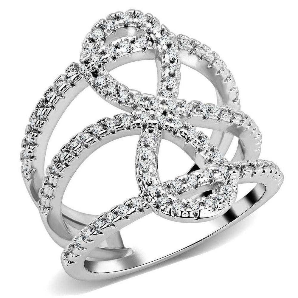 Alamode Rhodium Brass Ring with AAA Grade CZ in Clear - Alamode - Flyclothing LLC