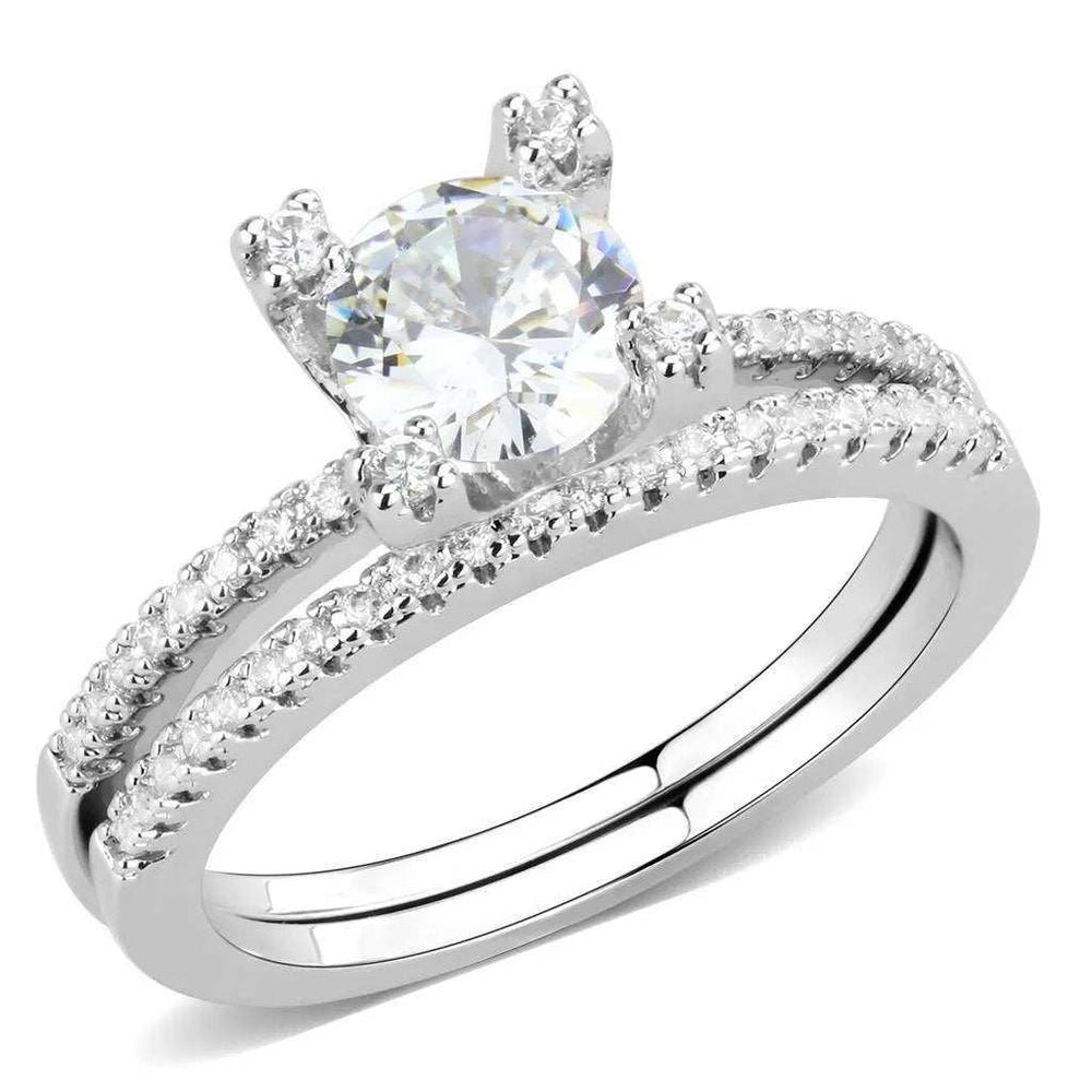 Alamode Rhodium Brass Ring with AAA Grade CZ in Clear - Alamode - Flyclothing LLC