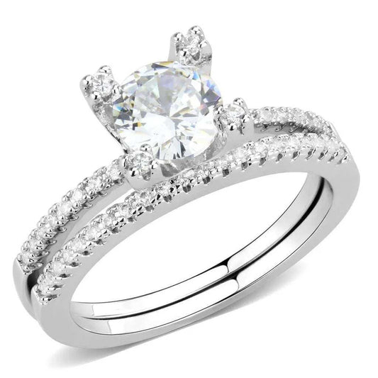 Alamode Rhodium Brass Ring with AAA Grade CZ in Clear - Alamode - Flyclothing LLC