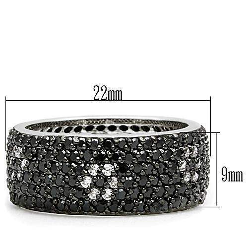 Alamode Rhodium + Ruthenium Brass Ring with AAA Grade CZ in Jet - Alamode - Flyclothing LLC