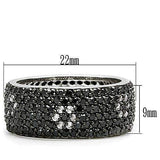 Alamode Rhodium + Ruthenium Brass Ring with AAA Grade CZ in Jet - Alamode - Flyclothing LLC