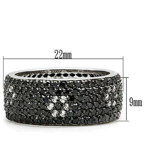 Alamode Rhodium + Ruthenium Brass Ring with AAA Grade CZ in Jet - Alamode - Flyclothing LLC