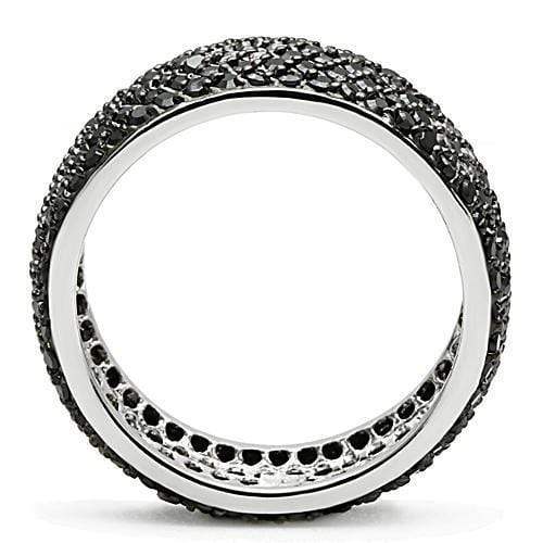 Alamode Rhodium + Ruthenium Brass Ring with AAA Grade CZ in Jet - Alamode - Flyclothing LLC
