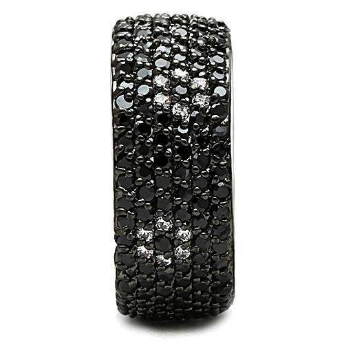 Alamode Rhodium + Ruthenium Brass Ring with AAA Grade CZ in Jet - Alamode - Flyclothing LLC