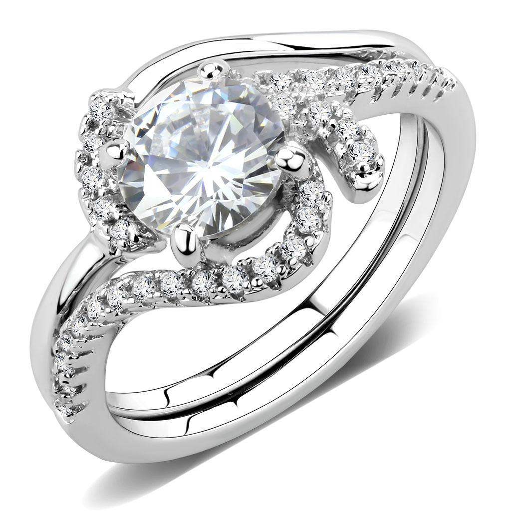 Alamode Rhodium Brass Ring with AAA Grade CZ in Clear - Alamode - Flyclothing LLC