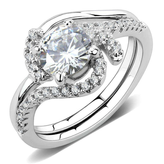 Alamode Rhodium Brass Ring with AAA Grade CZ in Clear - Alamode - Flyclothing LLC