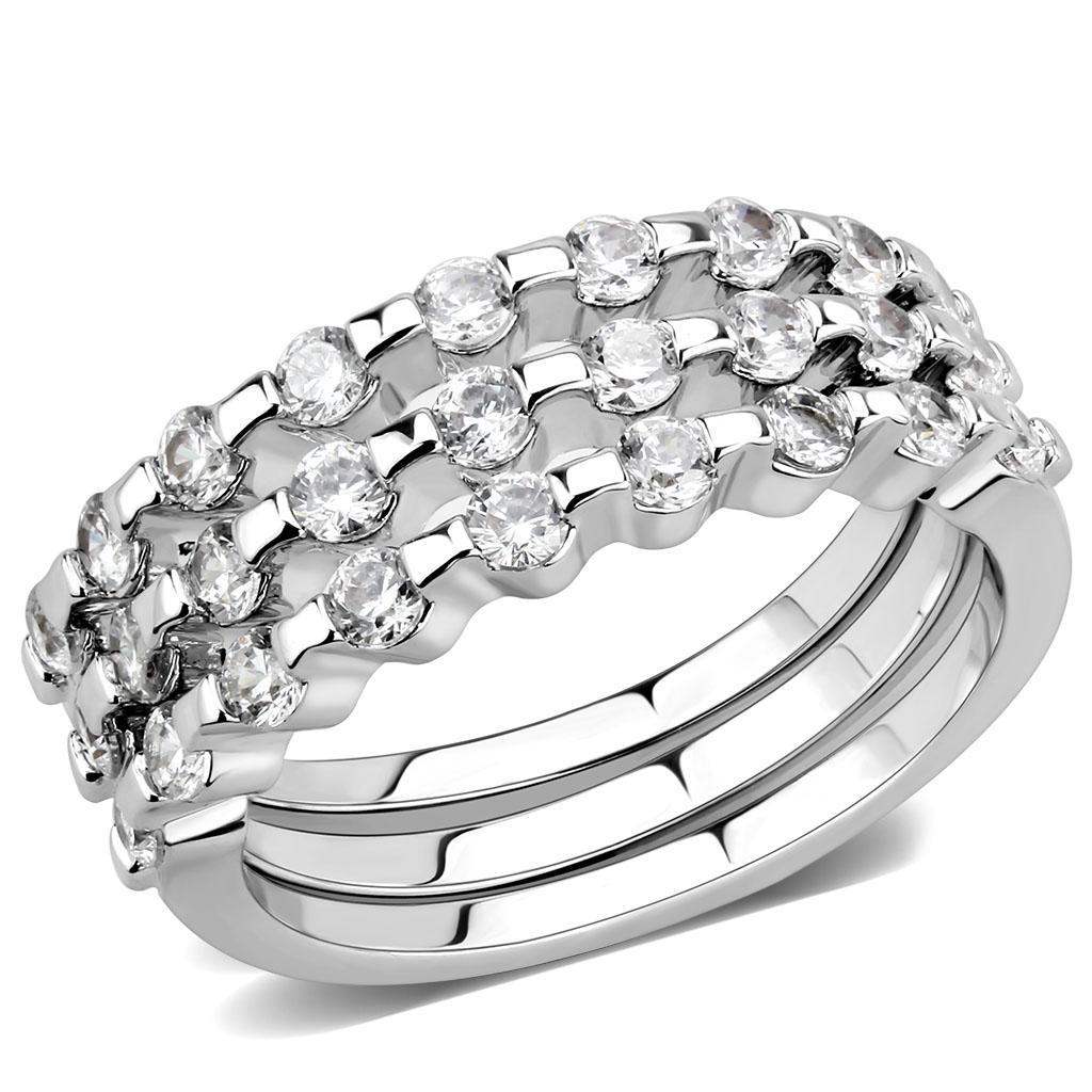 Alamode Rhodium Brass Ring with AAA Grade CZ in Clear - Alamode - Flyclothing LLC