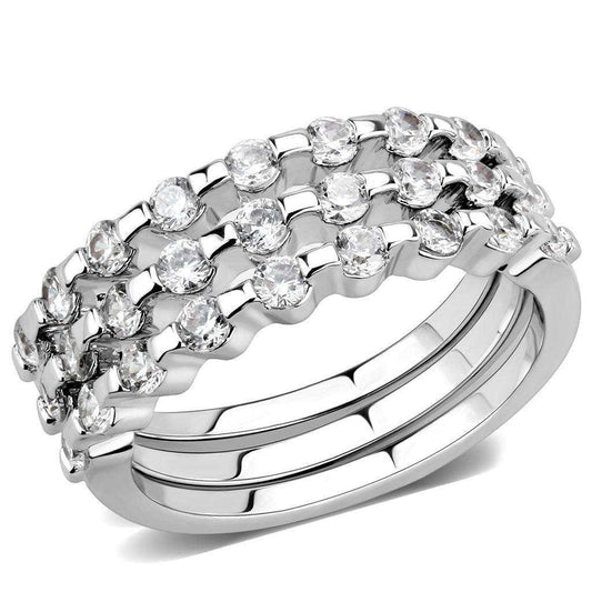 Alamode Rhodium Brass Ring with AAA Grade CZ in Clear - Alamode - Flyclothing LLC