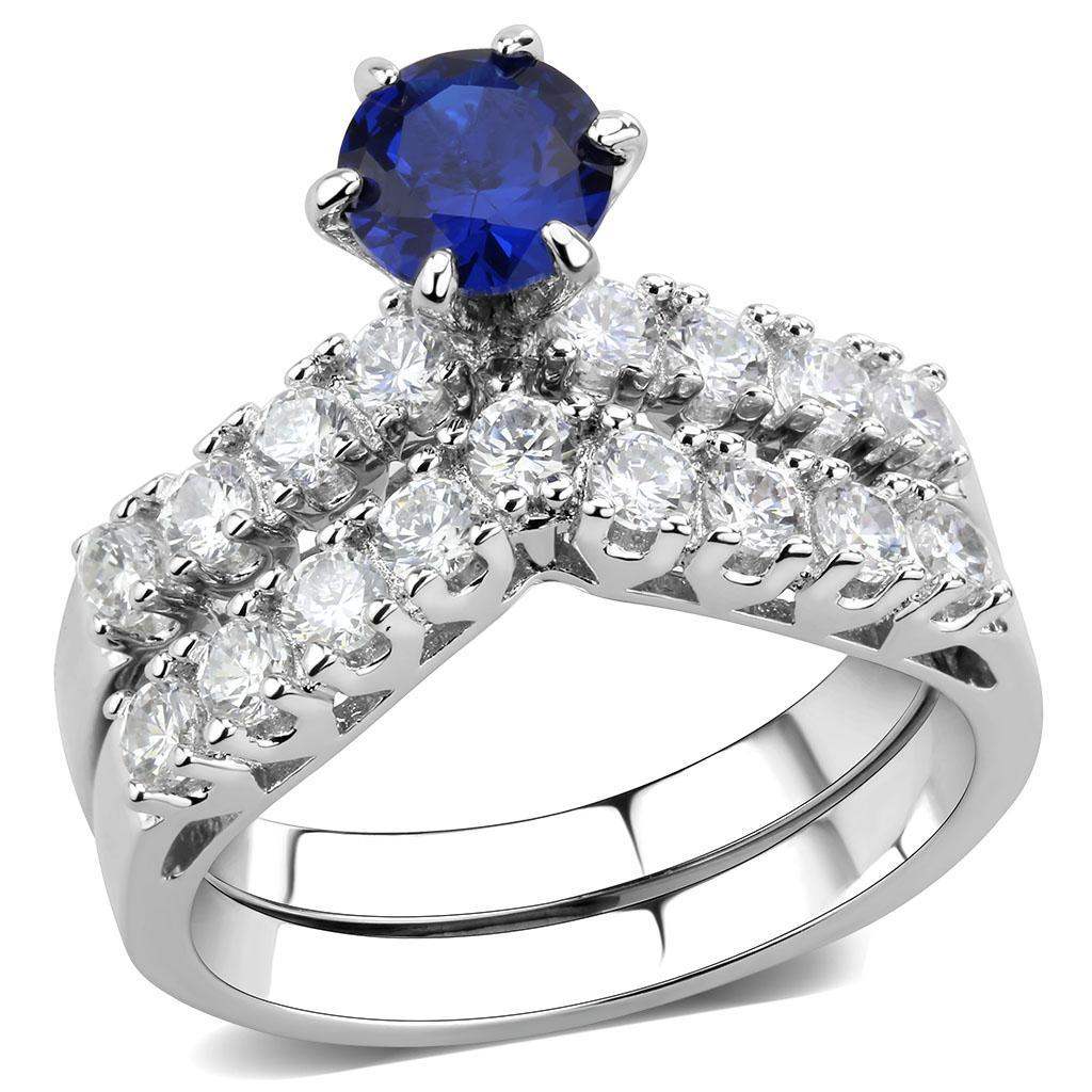 Alamode Rhodium Brass Ring with AAA Grade CZ in London Blue - Alamode - Flyclothing LLC
