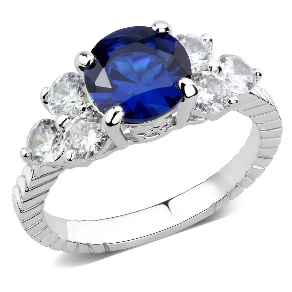Alamode Rhodium Brass Ring with AAA Grade CZ in London Blue - Alamode - Flyclothing LLC