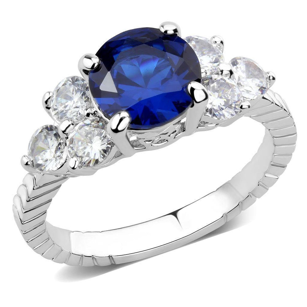 Alamode Rhodium Brass Ring with AAA Grade CZ in London Blue - Alamode