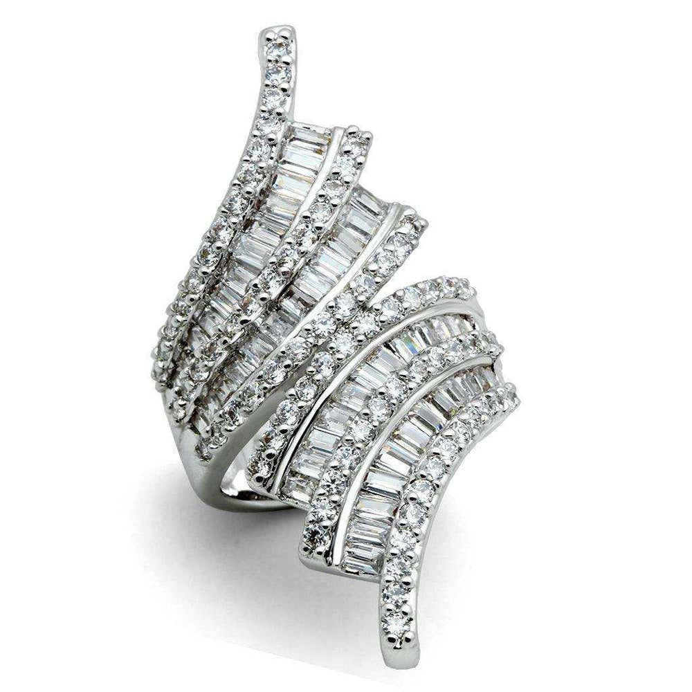 Alamode Rhodium Brass Ring with AAA Grade CZ in Clear - Alamode - Flyclothing LLC