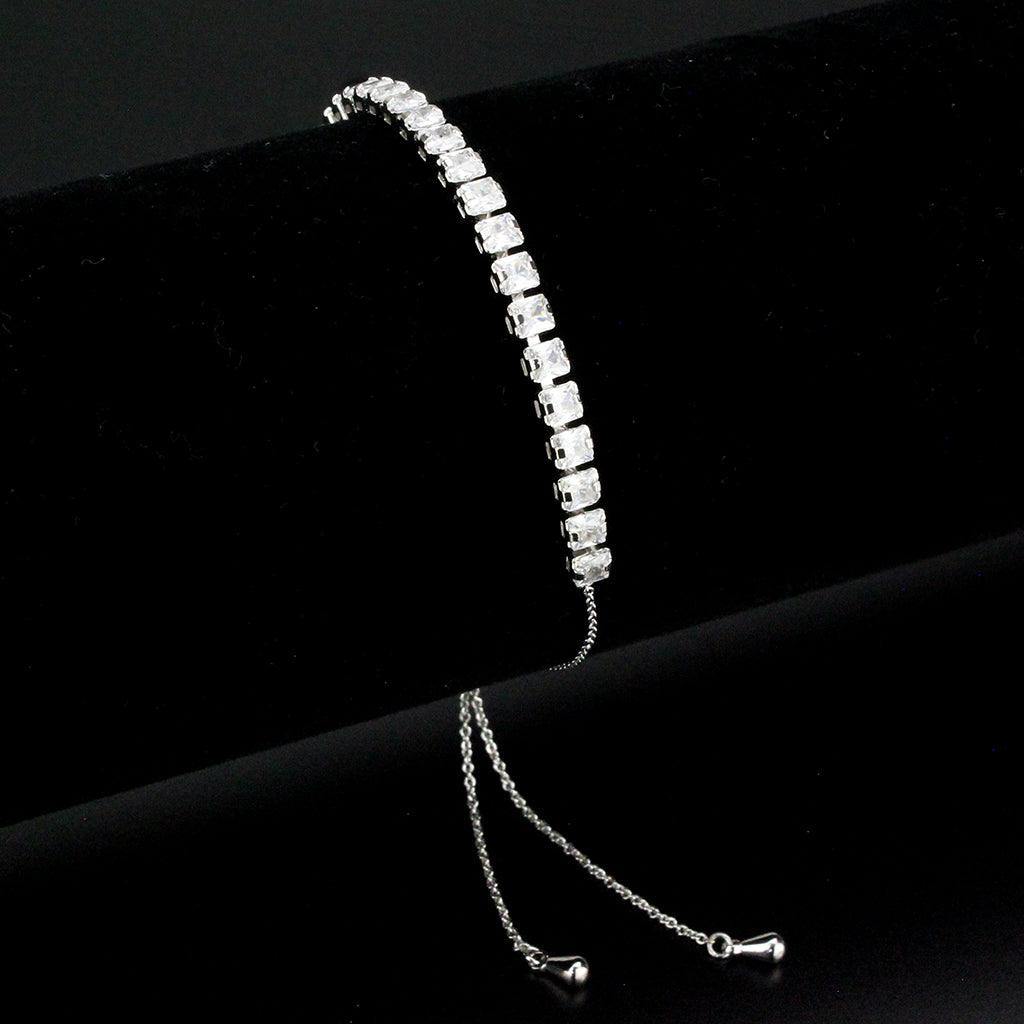 Alamode Rhodium Brass Bracelet with AAA Grade CZ in Clear - Alamode