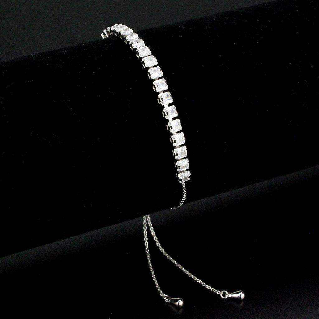 Alamode Rhodium Brass Bracelet with AAA Grade CZ in Clear - Alamode - Flyclothing LLC