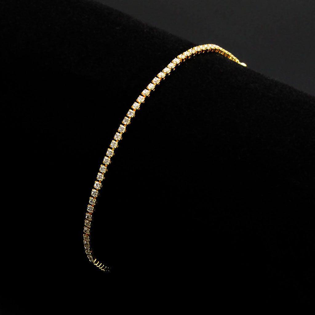 Alamode Gold Brass Bracelet with AAA Grade CZ in Clear - Flyclothing LLC