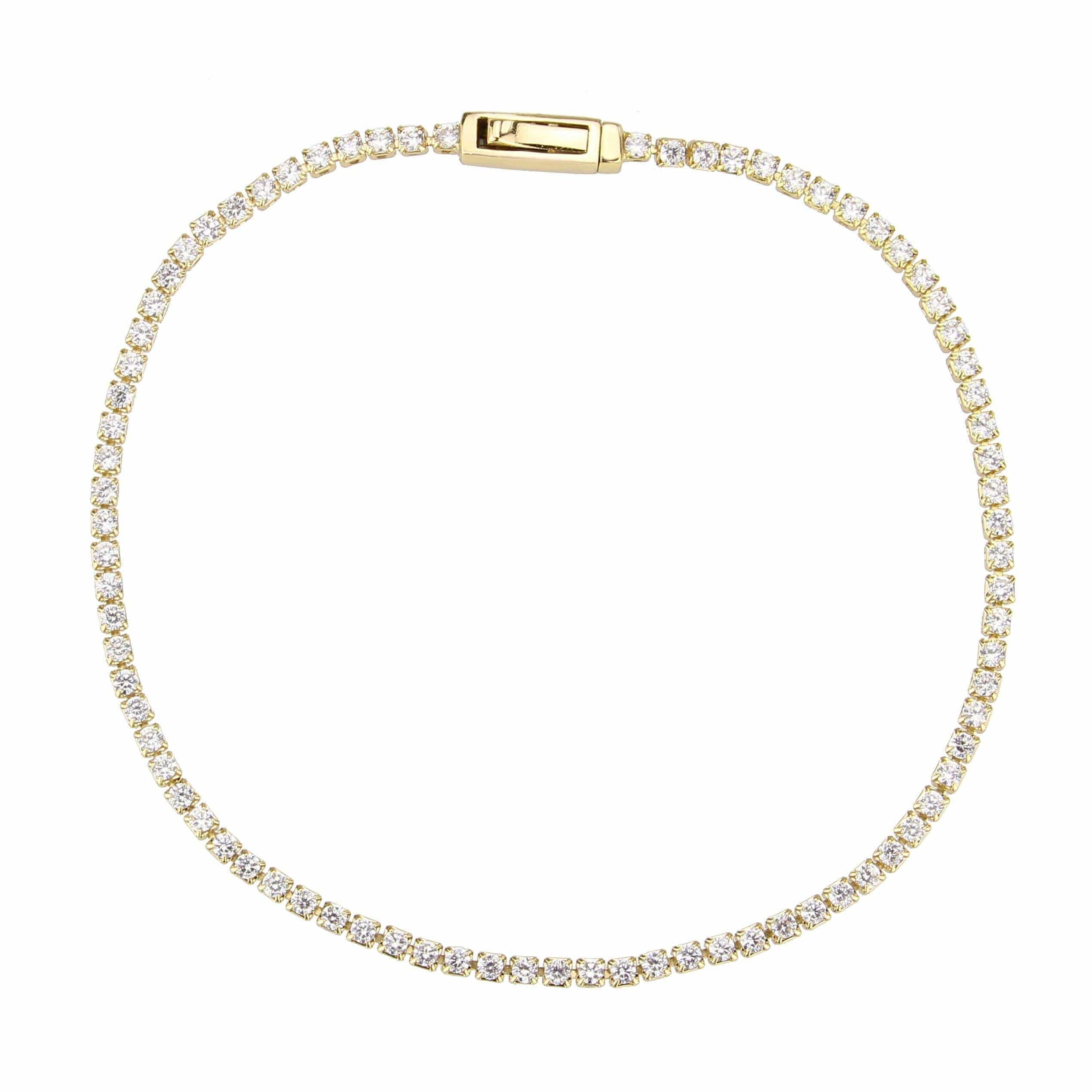 Alamode Gold Brass Bracelet with AAA Grade CZ in Clear - Flyclothing LLC