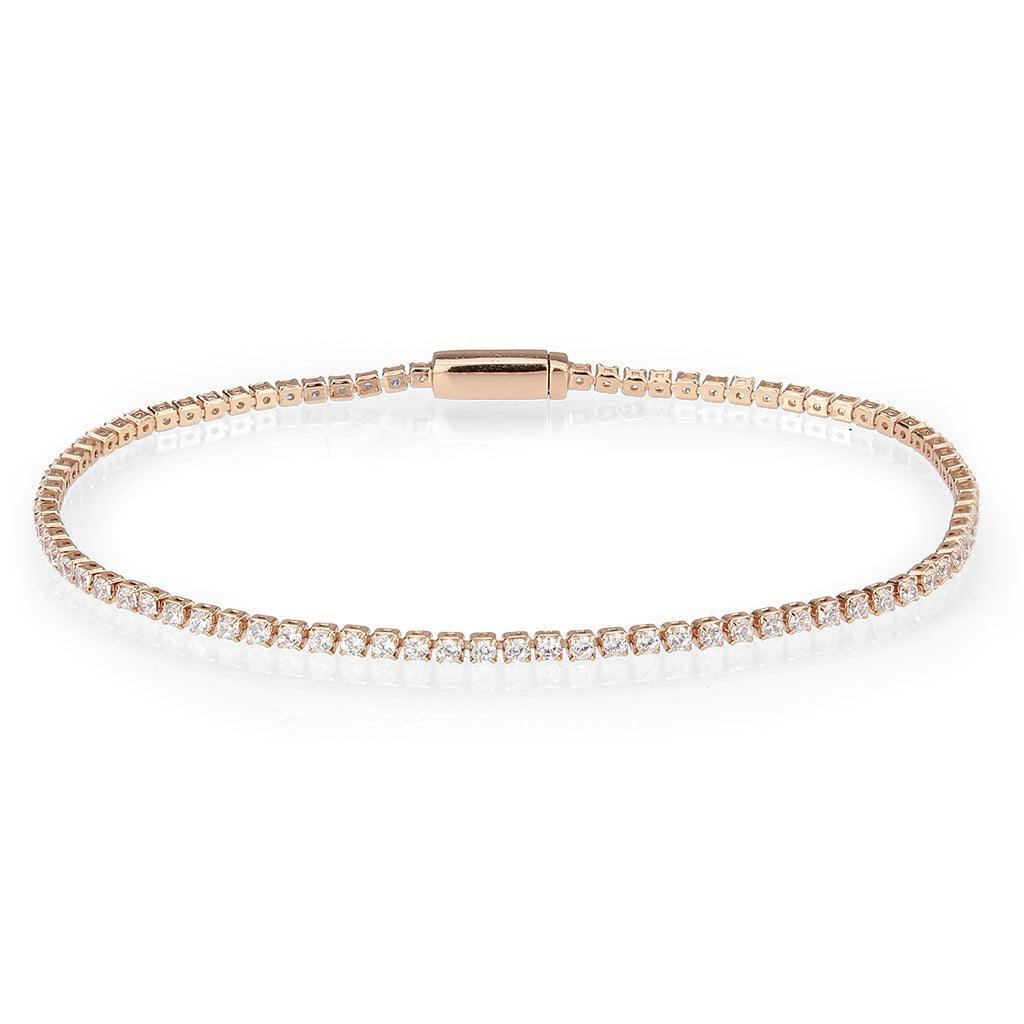 Alamode Rose Gold Brass Bracelet with AAA Grade CZ in Clear - Alamode