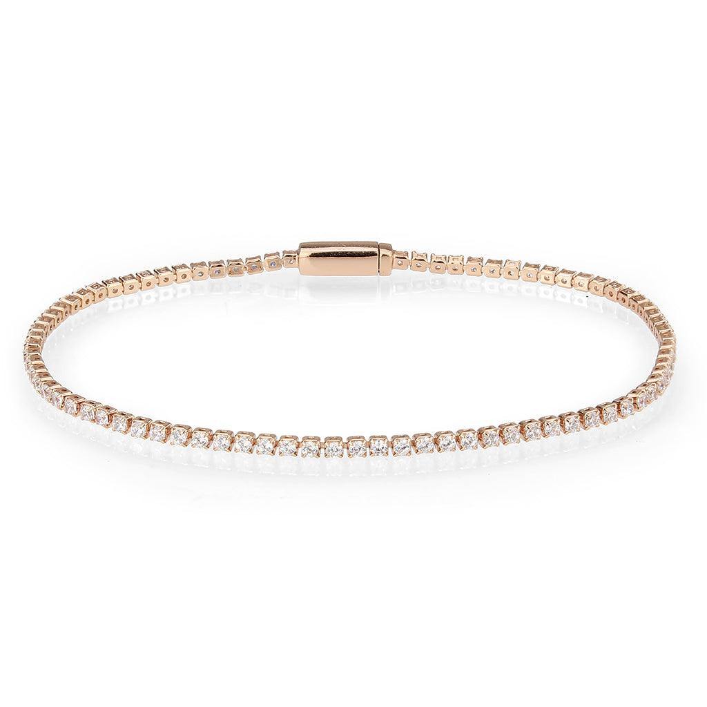 Alamode Rose Gold Brass Bracelet with AAA Grade CZ in Clear - Flyclothing LLC