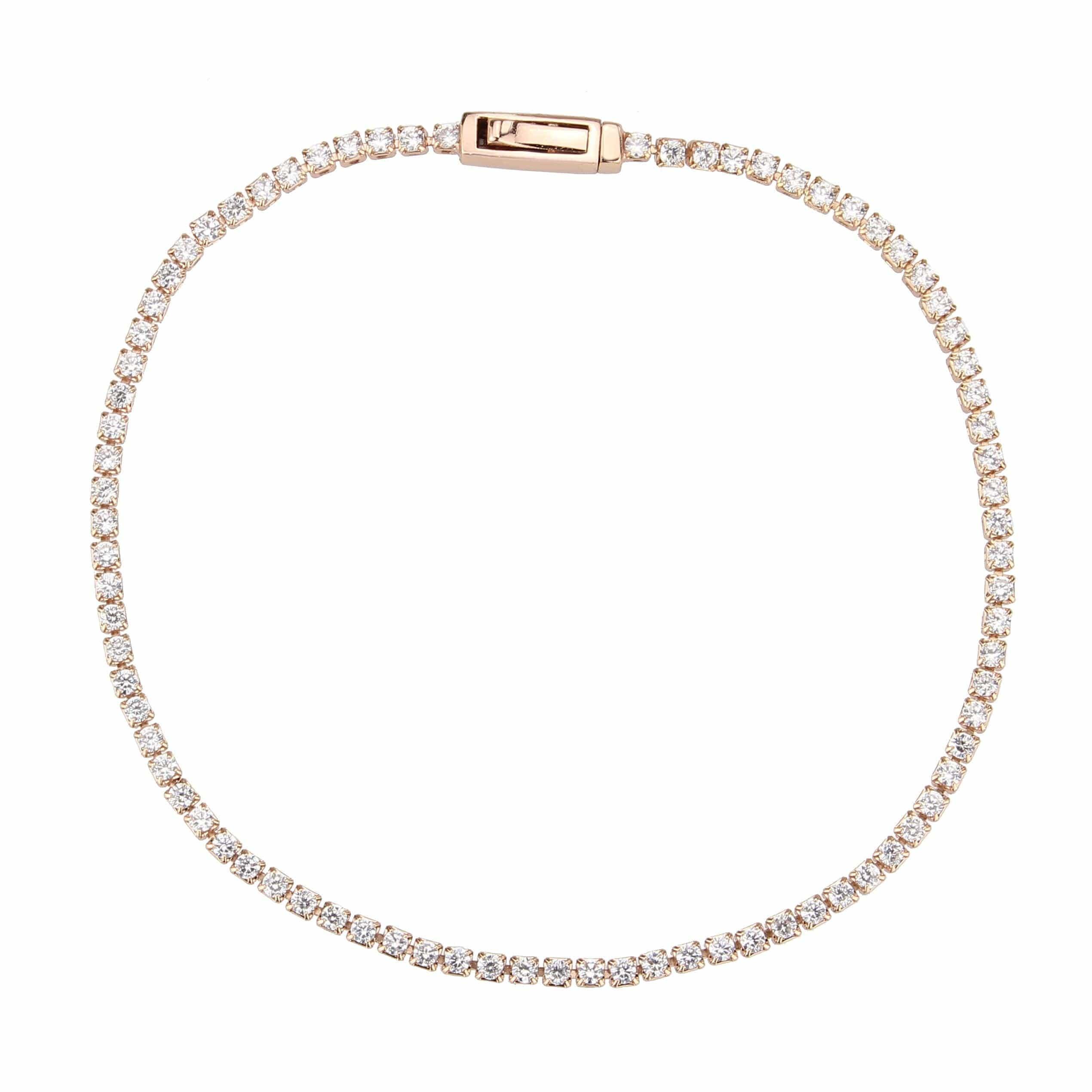 Alamode Rose Gold Brass Bracelet with AAA Grade CZ in Clear - Flyclothing LLC