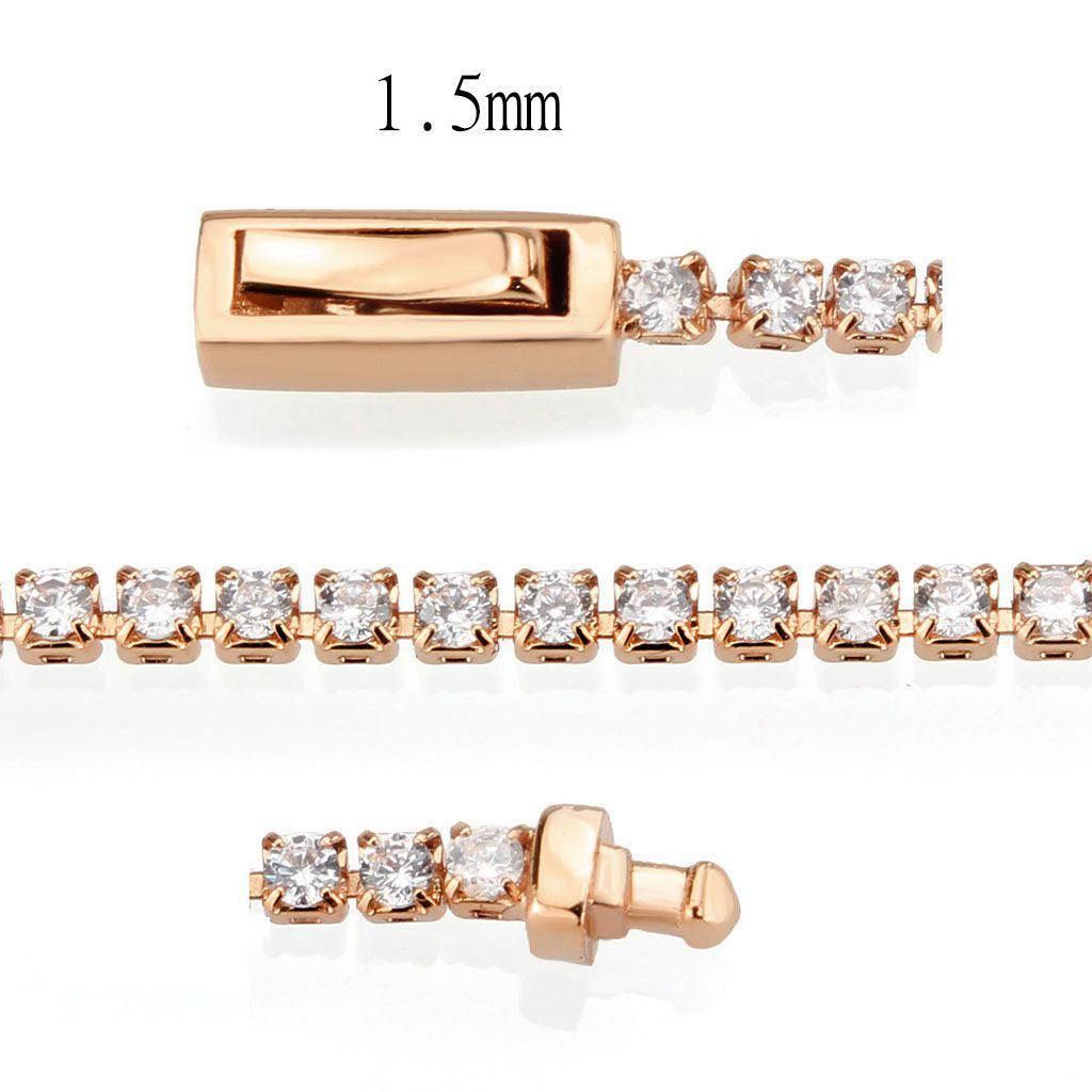 Alamode Rose Gold Brass Bracelet with AAA Grade CZ in Clear - Flyclothing LLC