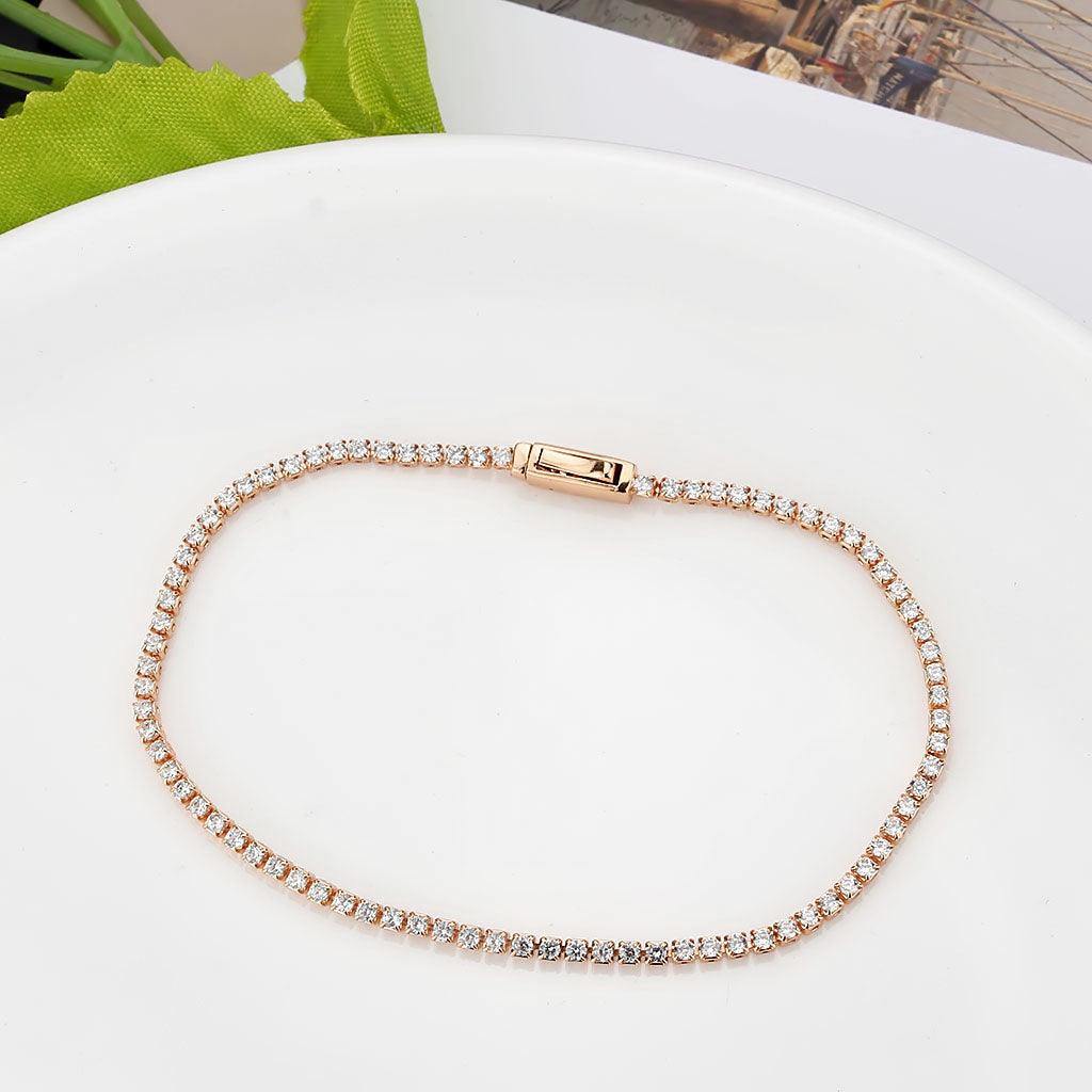 Alamode Rose Gold Brass Bracelet with AAA Grade CZ in Clear - Flyclothing LLC