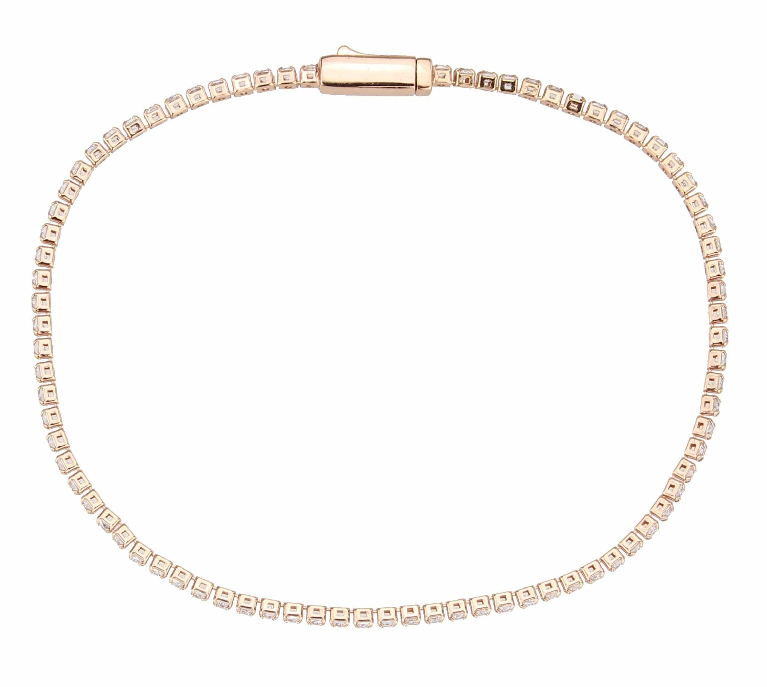 Alamode Rose Gold Brass Bracelet with AAA Grade CZ in Clear - Flyclothing LLC