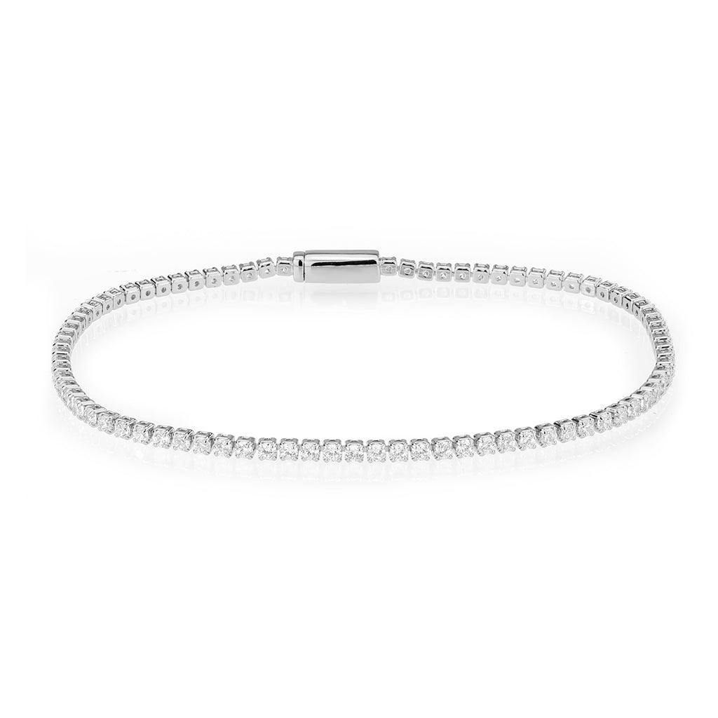 Alamode Rhodium Brass Bracelet with AAA Grade CZ in Clear - Flyclothing LLC