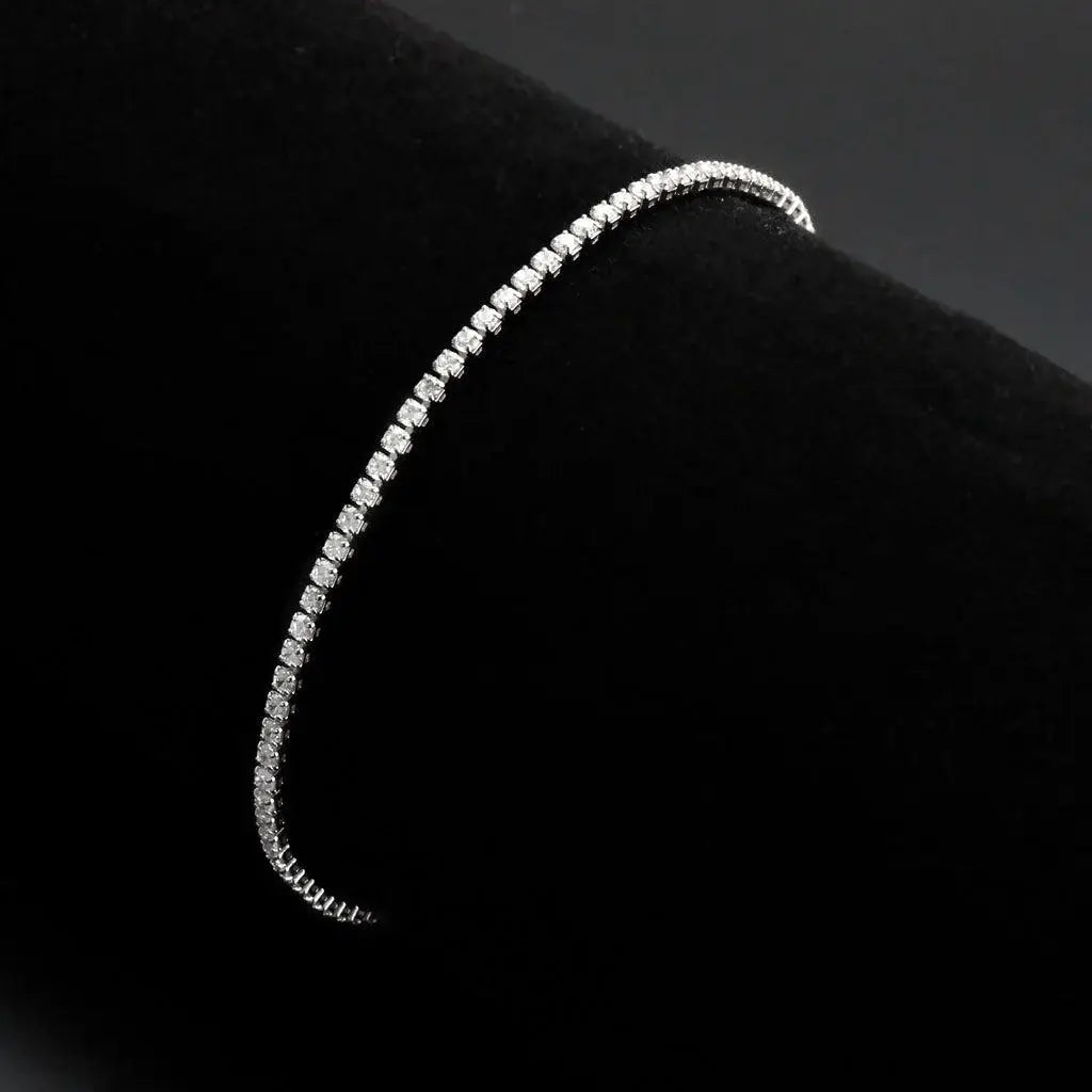 Alamode Rhodium Brass Bracelet with AAA Grade CZ in Clear - Alamode - Flyclothing LLC