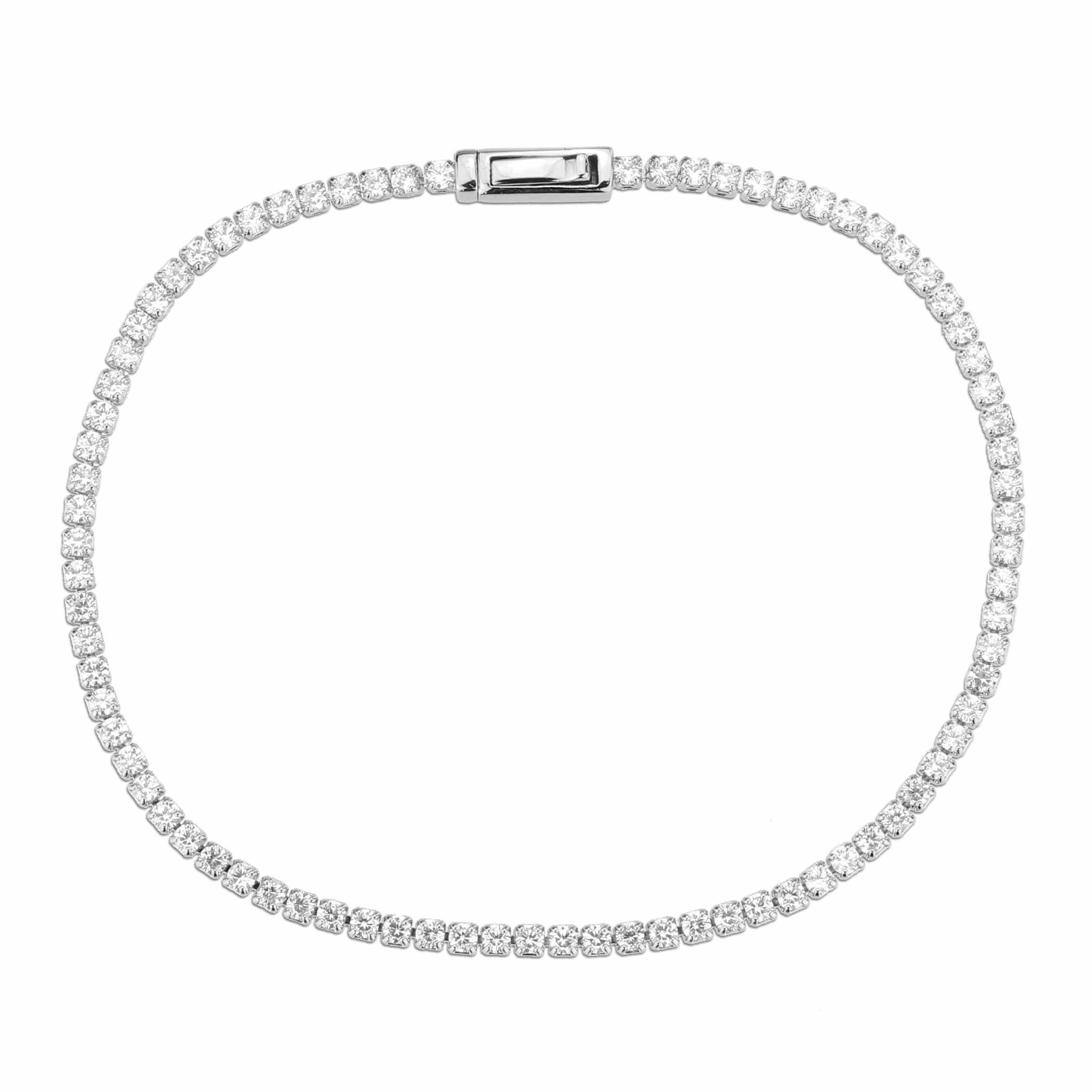 Alamode Rhodium Brass Bracelet with AAA Grade CZ in Clear - Flyclothing LLC