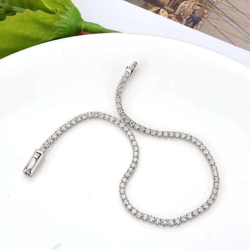 Alamode Rhodium Brass Bracelet with AAA Grade CZ in Clear - Alamode - Flyclothing LLC