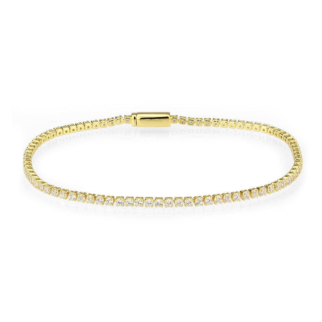 Alamode Gold Brass Bracelet with AAA Grade CZ in Clear - Alamode