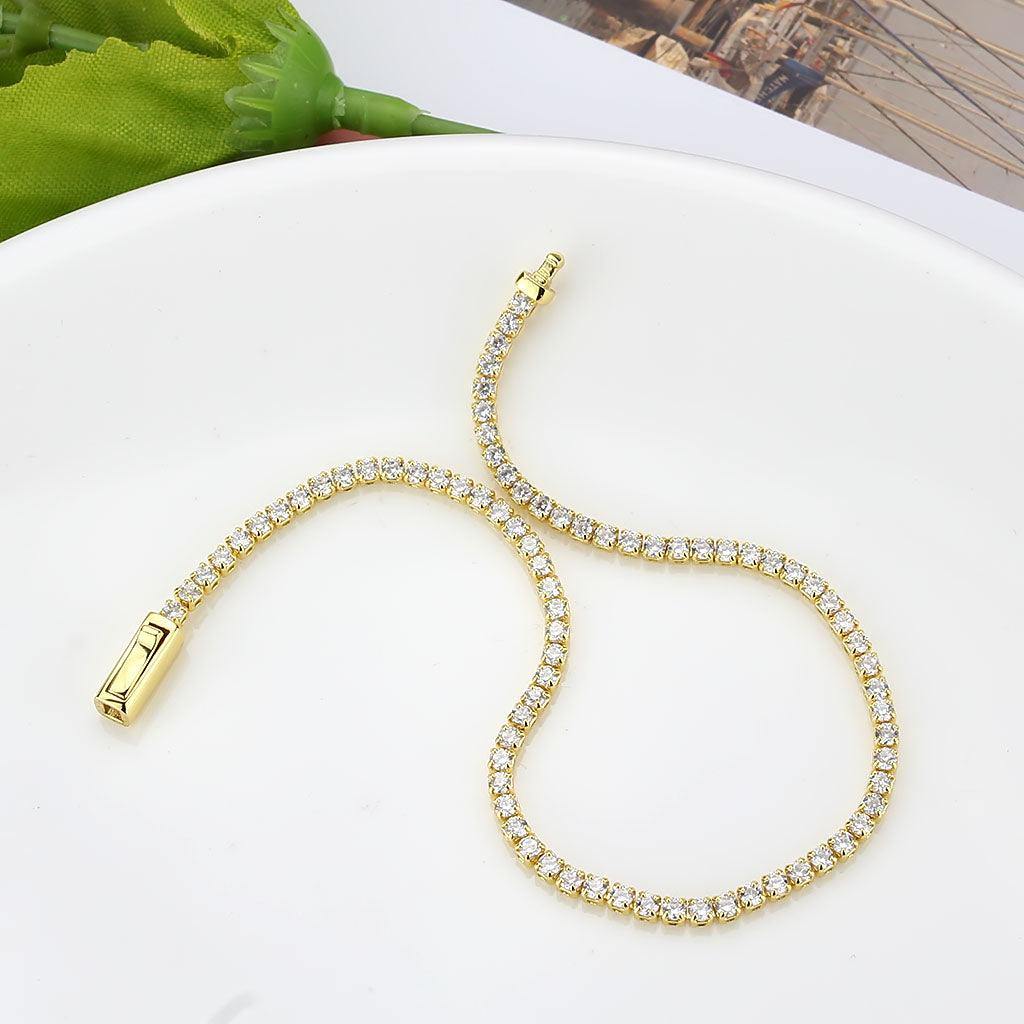 Alamode Gold Brass Bracelet with AAA Grade CZ in Clear - Alamode