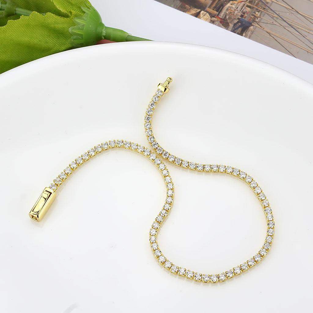 Alamode Gold Brass Bracelet with AAA Grade CZ in Clear - Alamode - Flyclothing LLC