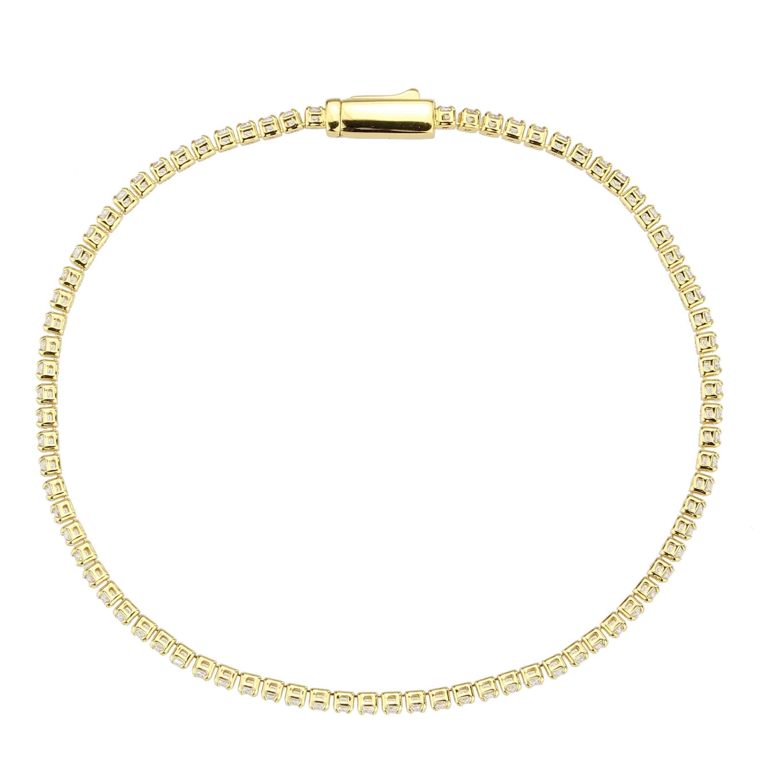 Alamode Gold Brass Bracelet with AAA Grade CZ in Clear - Flyclothing LLC