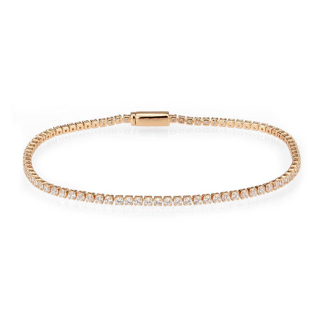 Alamode Rose Gold Brass Bracelet with AAA Grade CZ in Clear - Flyclothing LLC