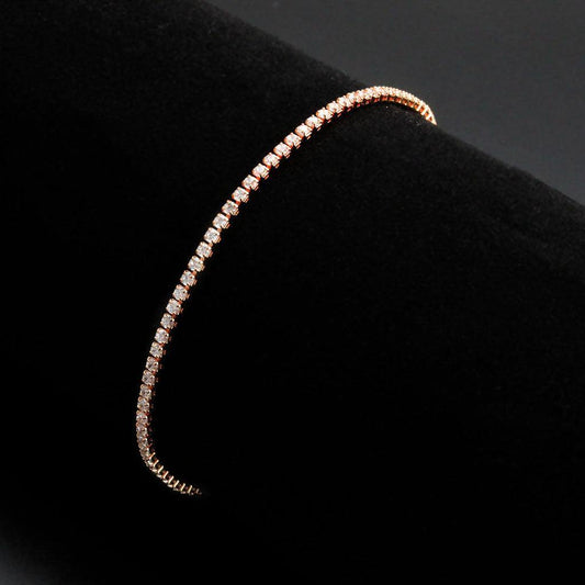 Alamode Rose Gold Brass Bracelet with AAA Grade CZ in Clear - Alamode