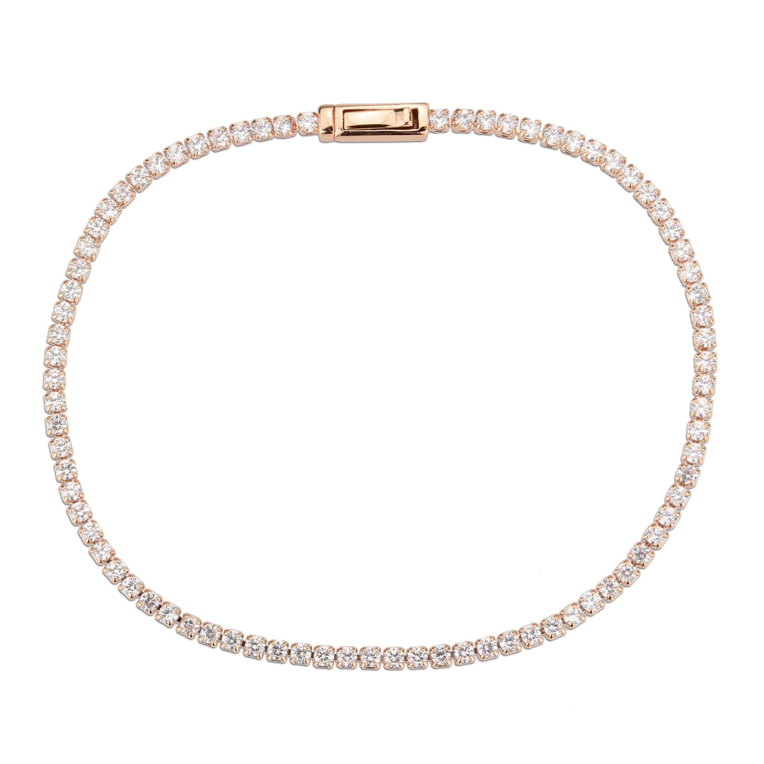 Alamode Rose Gold Brass Bracelet with AAA Grade CZ in Clear - Alamode