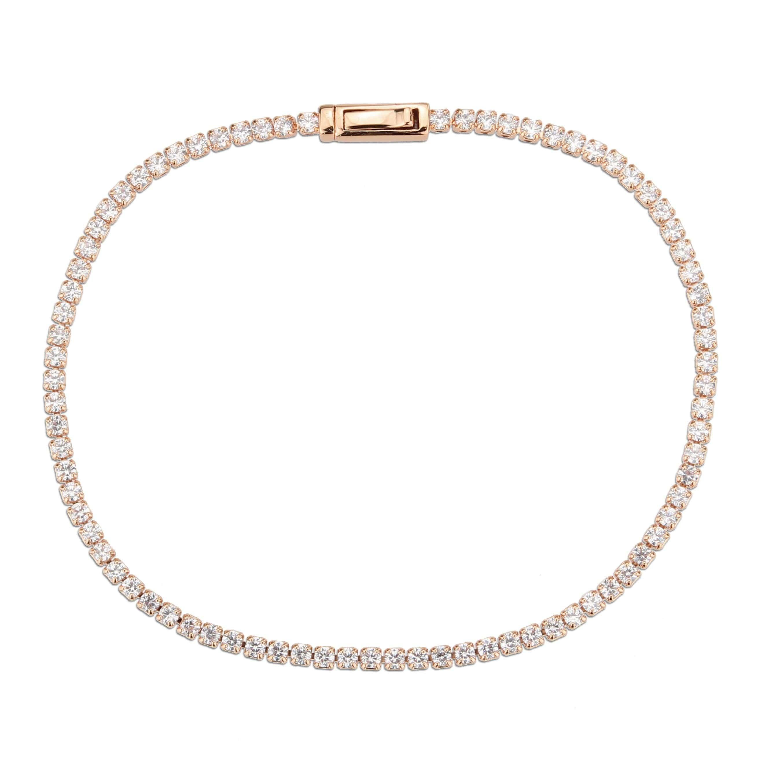 Alamode Rose Gold Brass Bracelet with AAA Grade CZ in Clear - Flyclothing LLC