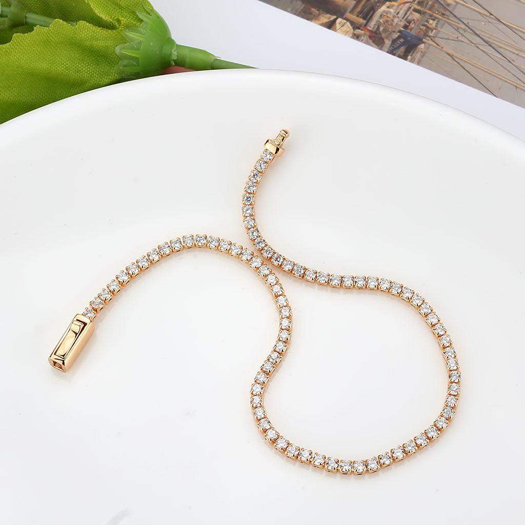 Alamode Rose Gold Brass Bracelet with AAA Grade CZ in Clear - Alamode - Flyclothing LLC