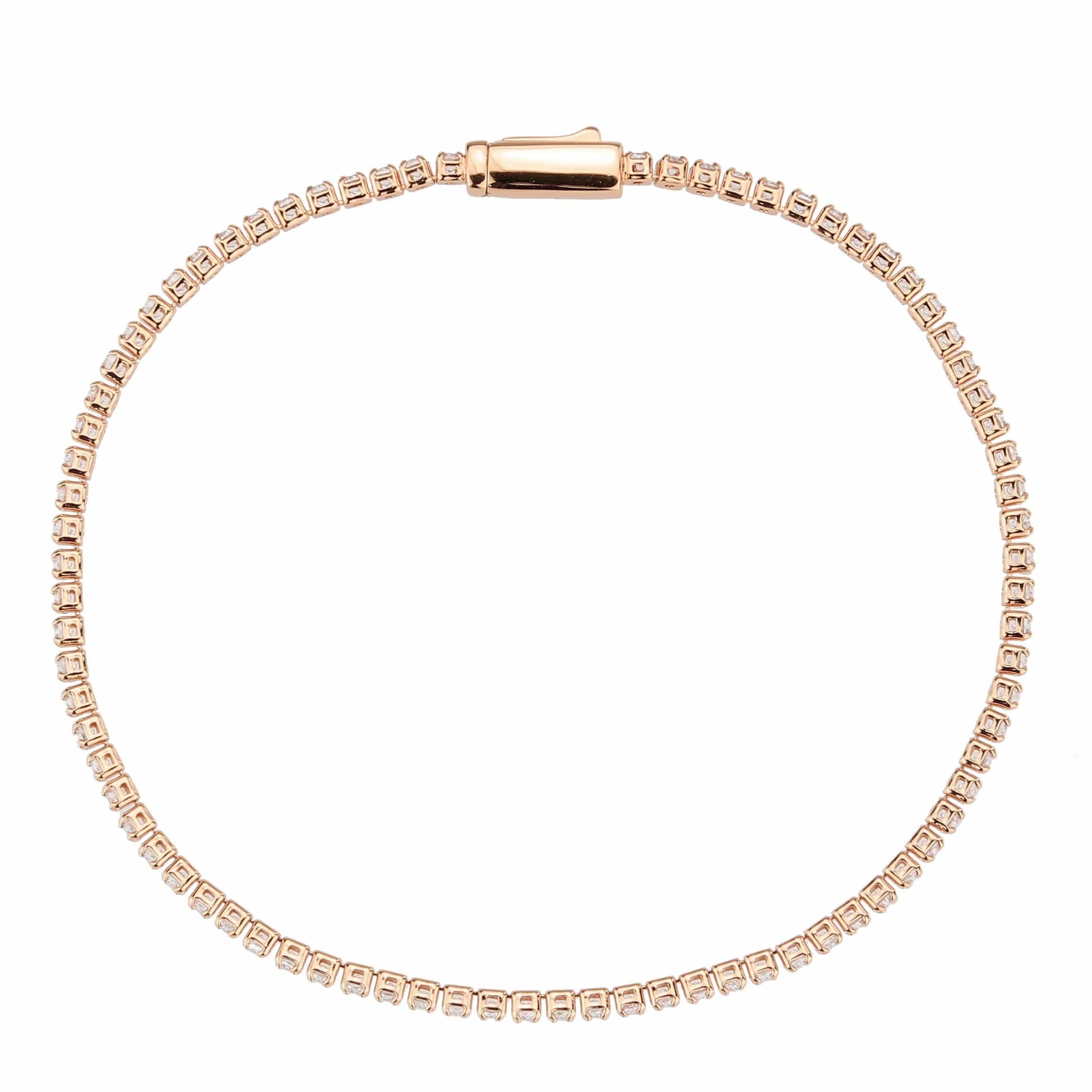 Alamode Rose Gold Brass Bracelet with AAA Grade CZ in Clear - Flyclothing LLC