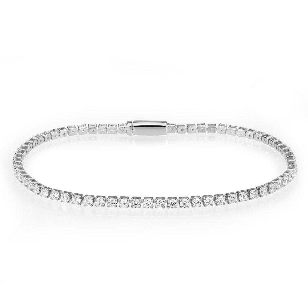 Alamode Rhodium Brass Bracelet with AAA Grade CZ in Clear - Flyclothing LLC