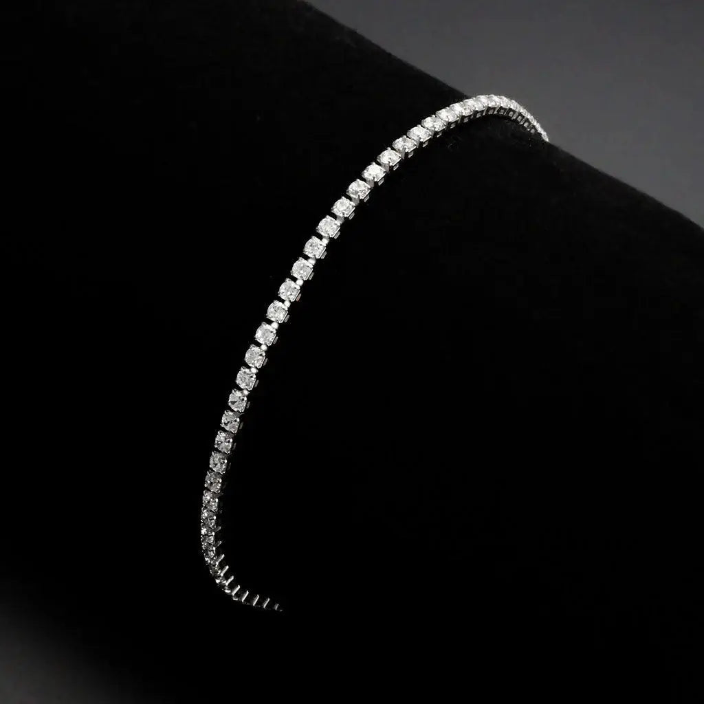 Alamode Rhodium Brass Bracelet with AAA Grade CZ in Clear - Alamode - Flyclothing LLC