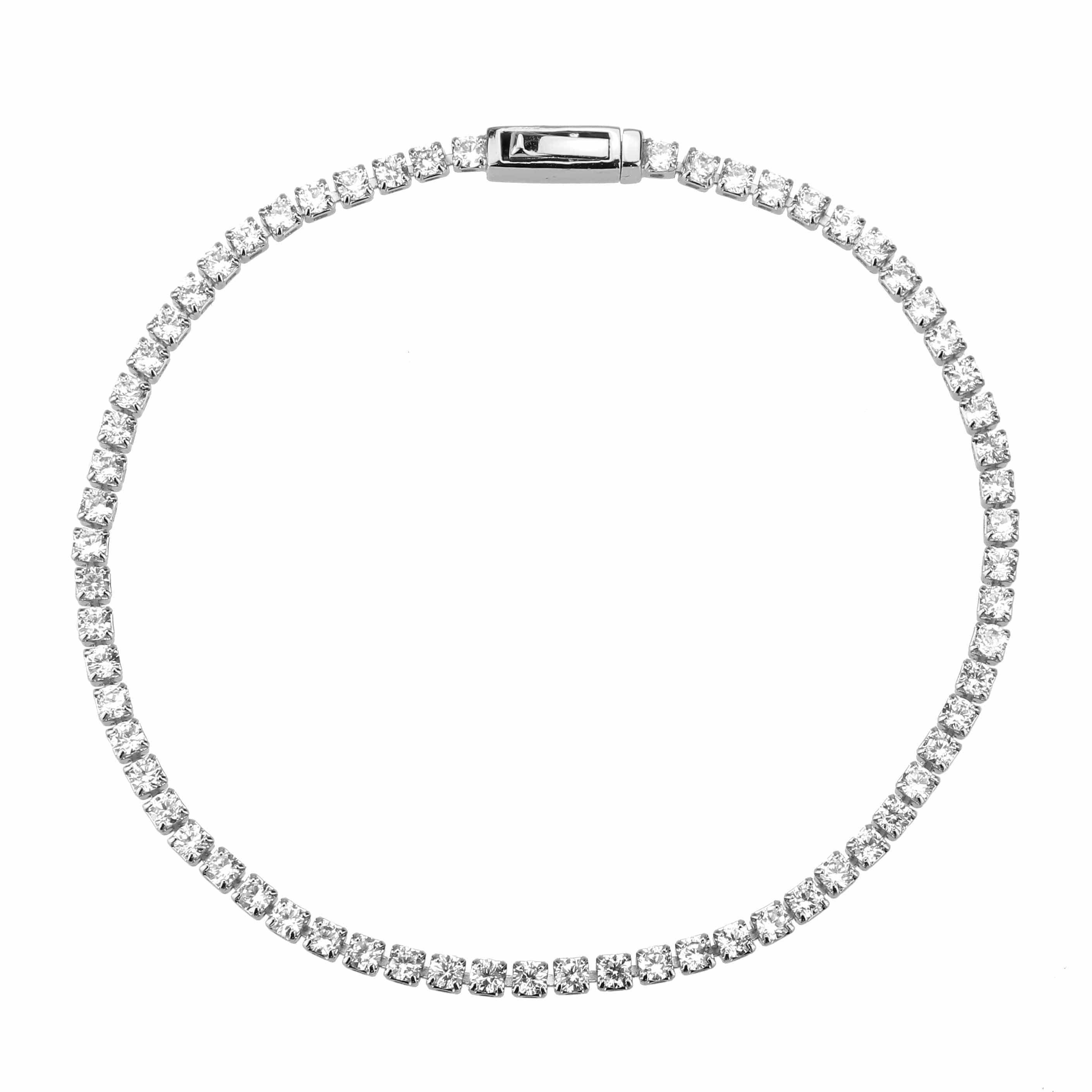 Alamode Rhodium Brass Bracelet with AAA Grade CZ in Clear - Flyclothing LLC