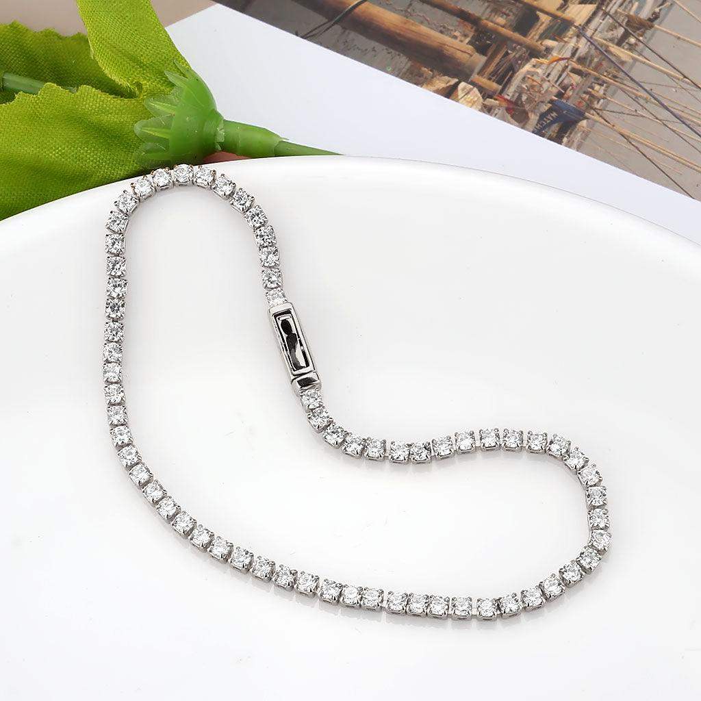 Alamode Rhodium Brass Bracelet with AAA Grade CZ in Clear - Alamode - Flyclothing LLC