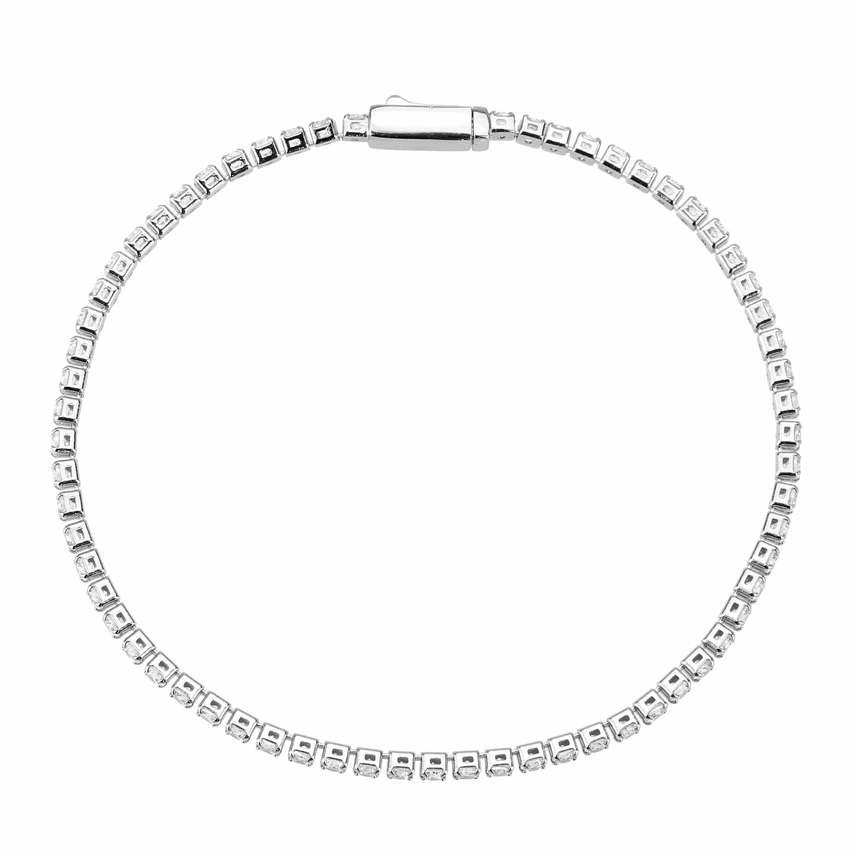 Alamode Rhodium Brass Bracelet with AAA Grade CZ in Clear - Flyclothing LLC