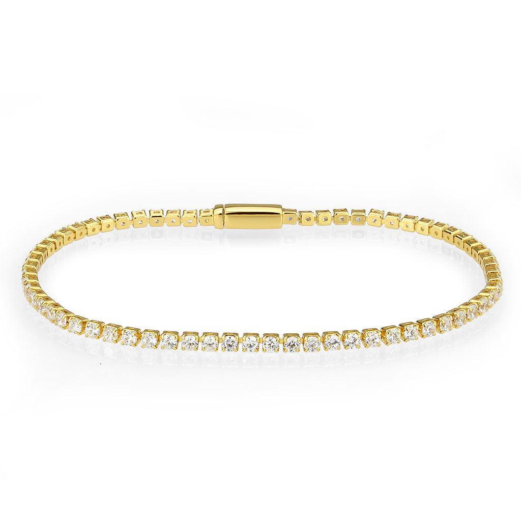 Alamode Gold Brass Bracelet with AAA Grade CZ in Clear - Flyclothing LLC